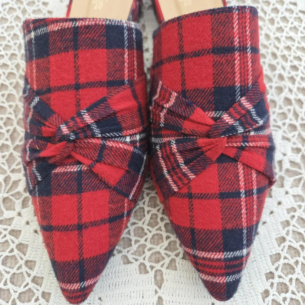 Amanda Blu Red Plaid Mules with Bow Detail Size 10 - Picture 7 of 7